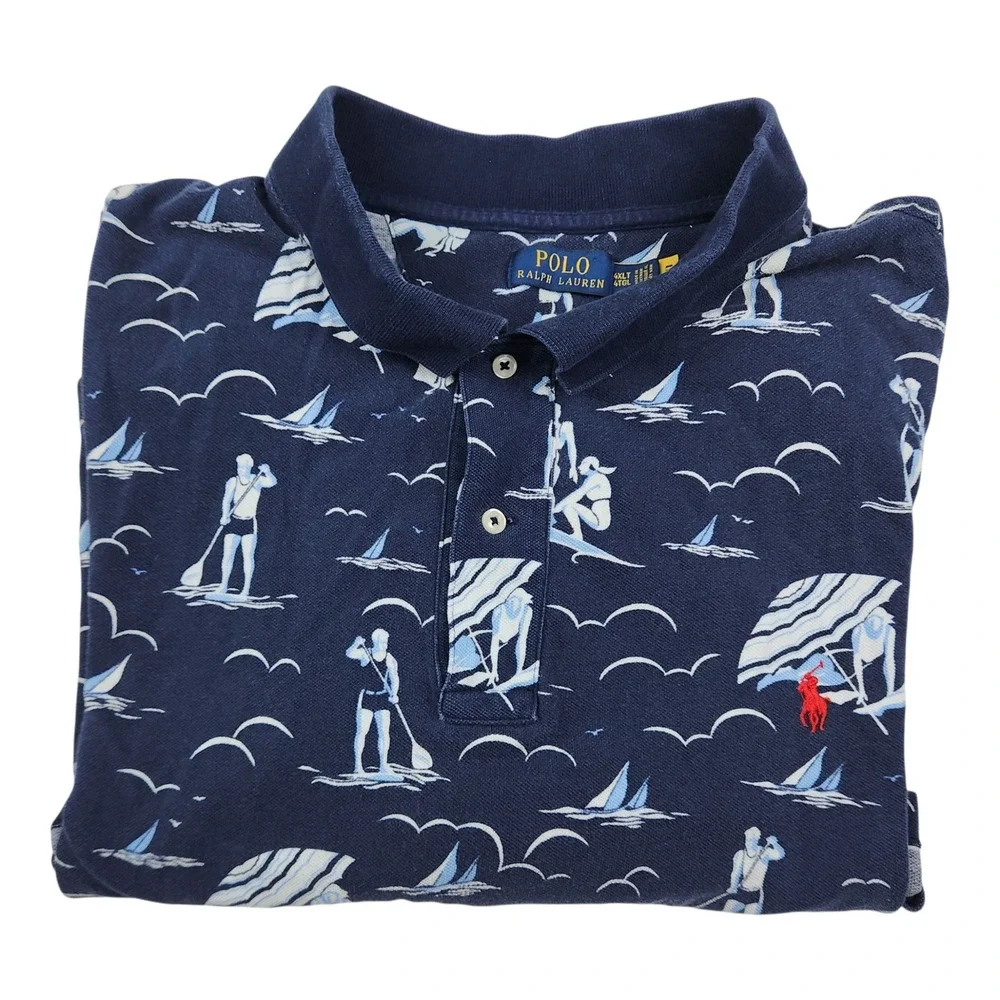 Polo Ralph Lauren Polo Shirts Lot of 2 4XLT Blue White Nautical Sailboat Beach